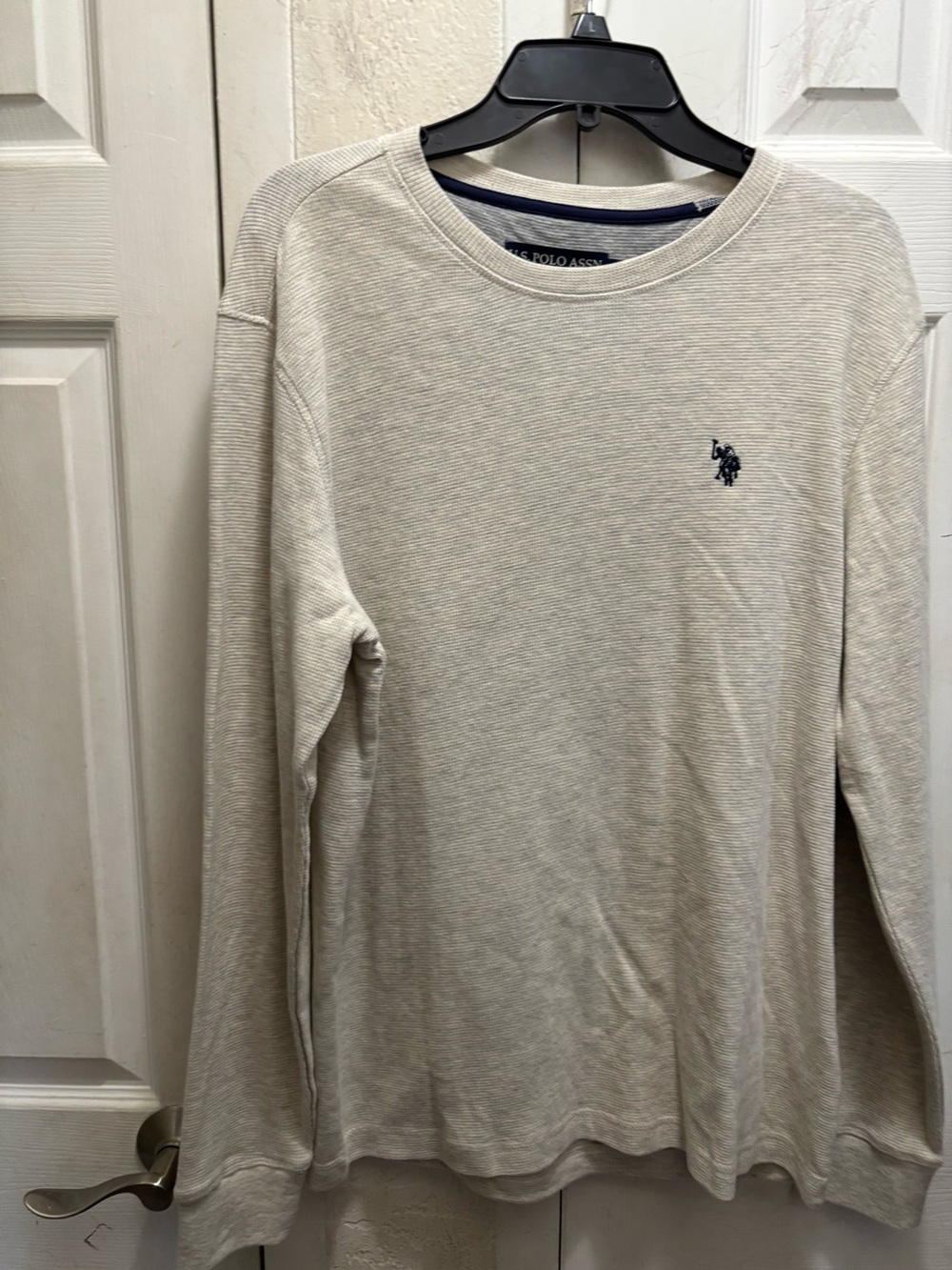 U.S. Polo Assn. Long-Sleeve Crewneck Shirt - Beige with Navy Logo